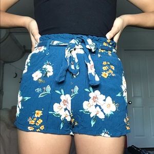 Floral loose navy blue shorts